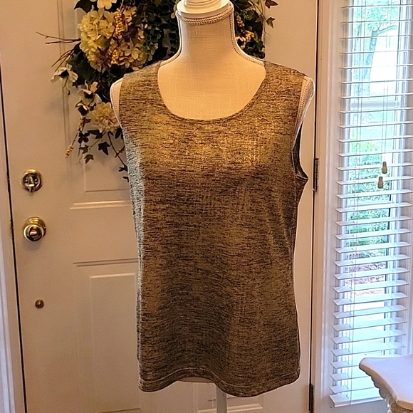 Chico's Traveler black gold silver sleeveless stretch round neck non wrinkle M… - Picture 1 of 8